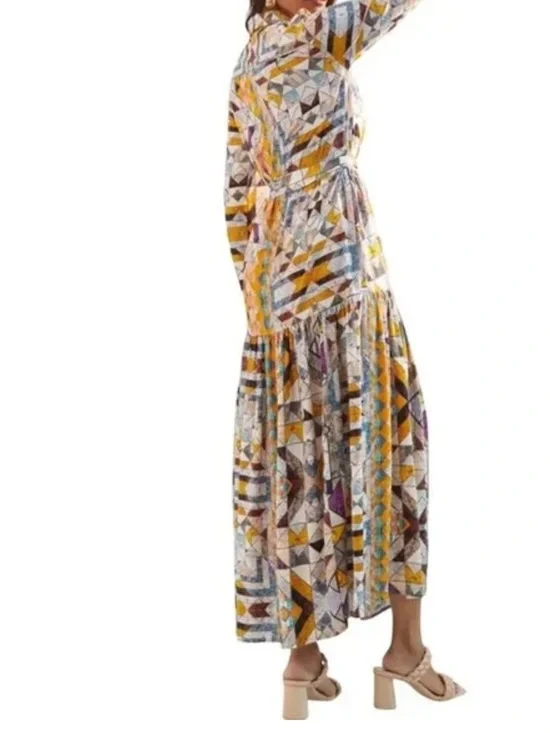 Anthropologie size medium Flounces Abstract Long Sleeve  Dress in Multicolor - Picture 3 of 14